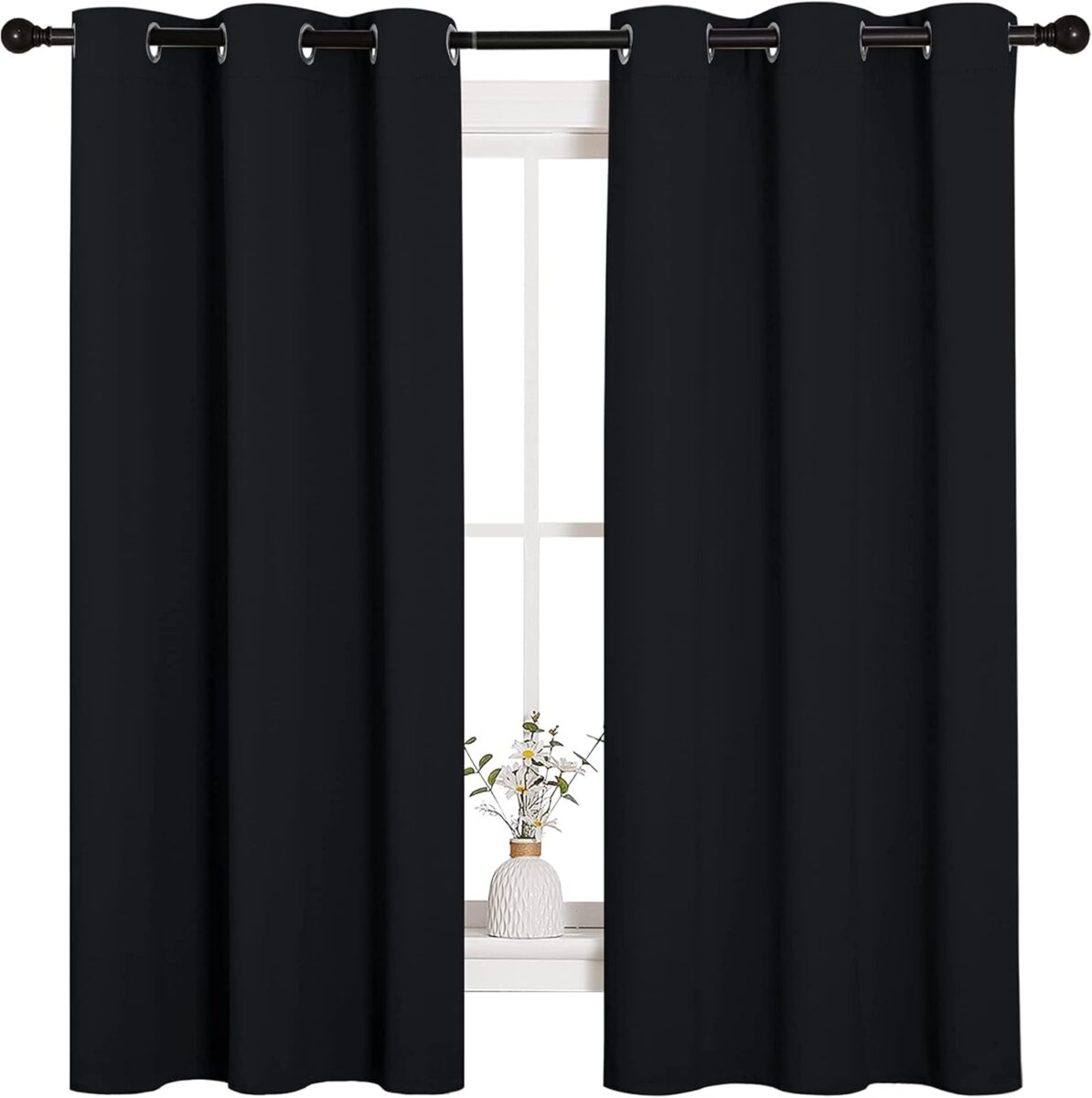 NICETOWN Pitch Black Solid Thermal Insulated Grommet Blackout Curtains/Drapes for Bedroom Window (2 Panels, 42 inches Wide by 63 inches Long, Black)