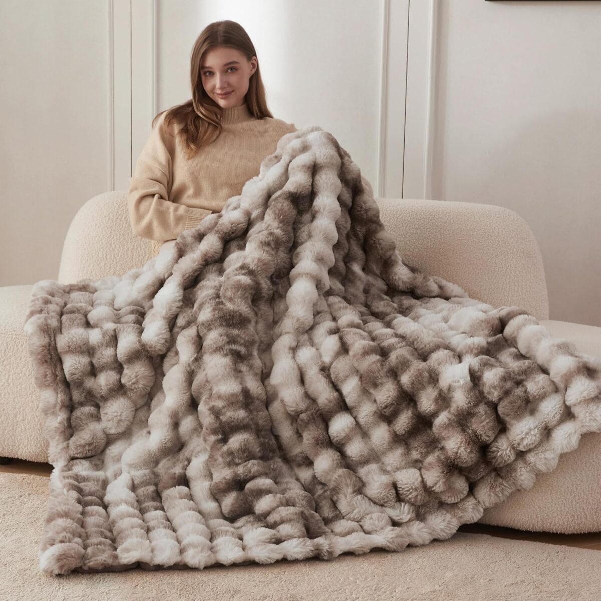 COOVA Faux Fur Throw Blanket for Couch